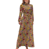 leopard print floral Custom Women's Long Sleeves High Neck Dress Casual Long Skirts