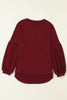 Brown Solid Color Textured Pullover Casual Long Sleeve Top