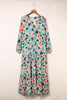 Multicolor Bohemia Print V Neck Ruffle Long Sleeve Maxi Dress