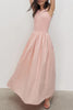 Light Pink Solid Color Knitted Patchwork Sleeveless Midi Dress