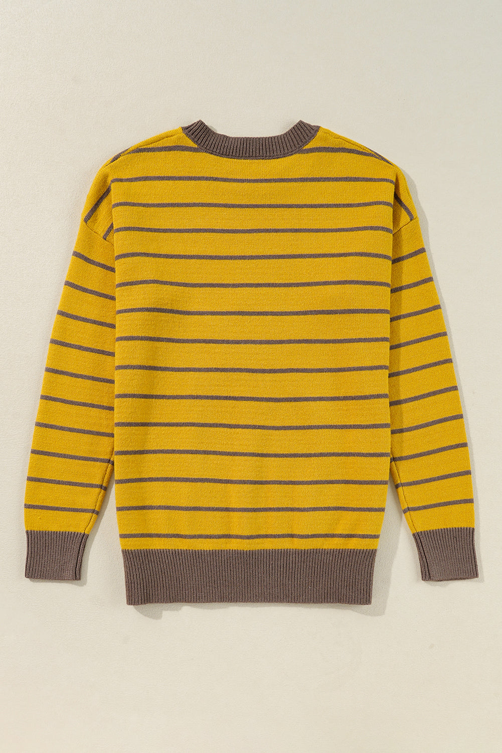 Yellow Stripe Daisy Floral Knitted Round Neck Sweater