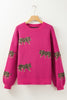 Rose Red Fierce Animal Pattern Casual Knitted Sweater