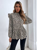 Ruffled Leopard Mock Neck Long Sleeve Blouse