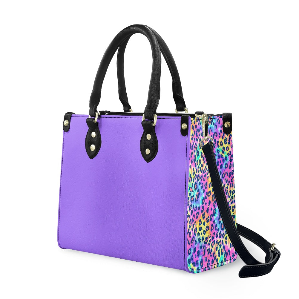 purple tie dye leopard print Women's PU leather twill handbag