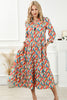 Multicolor Abstract Geometric Print Long Sleeve High Waist Dress