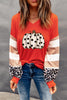 Red Polka Dot Pumpkin Print Leopard Stripe Colorblock Top