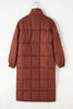 Coffee Quilted Puffer Stand Neck Zipped Mid-length Coat