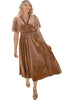 Chestnut Velvet Lacy V Neckline Empire Waist Flowy Maxi Dress