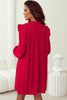 Fiery Red Textured Ruffled Trim V Neck Loose Fit Tunic