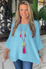 Aruba Blue Plain Crinkled Bracelet Sleeve Flowy Top