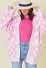 Pink Checkered Pockets Open Front Cardigan