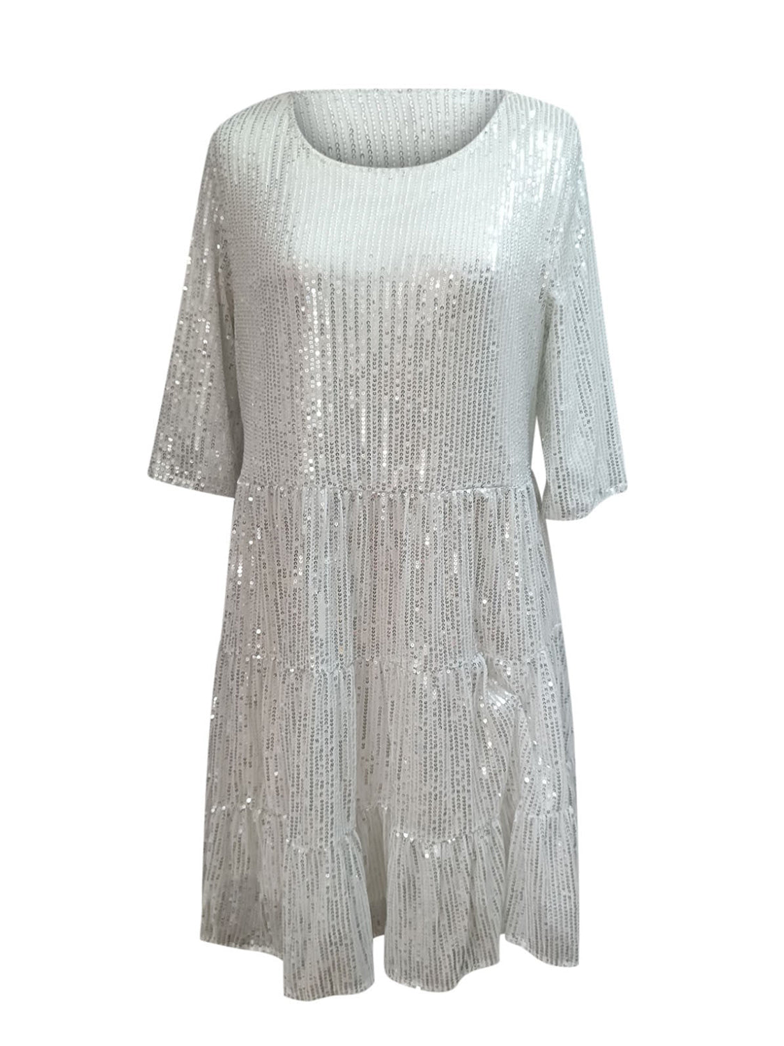 Full Size Sequin Round Neck Half Sleeve Tunic