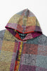 Multicolor Brushed Check Kangaroo Pocket Thumbholes Henley Hoodie