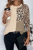 Bonbon Casual Waffle Knit Leopard Contrast Long Sleeve Top