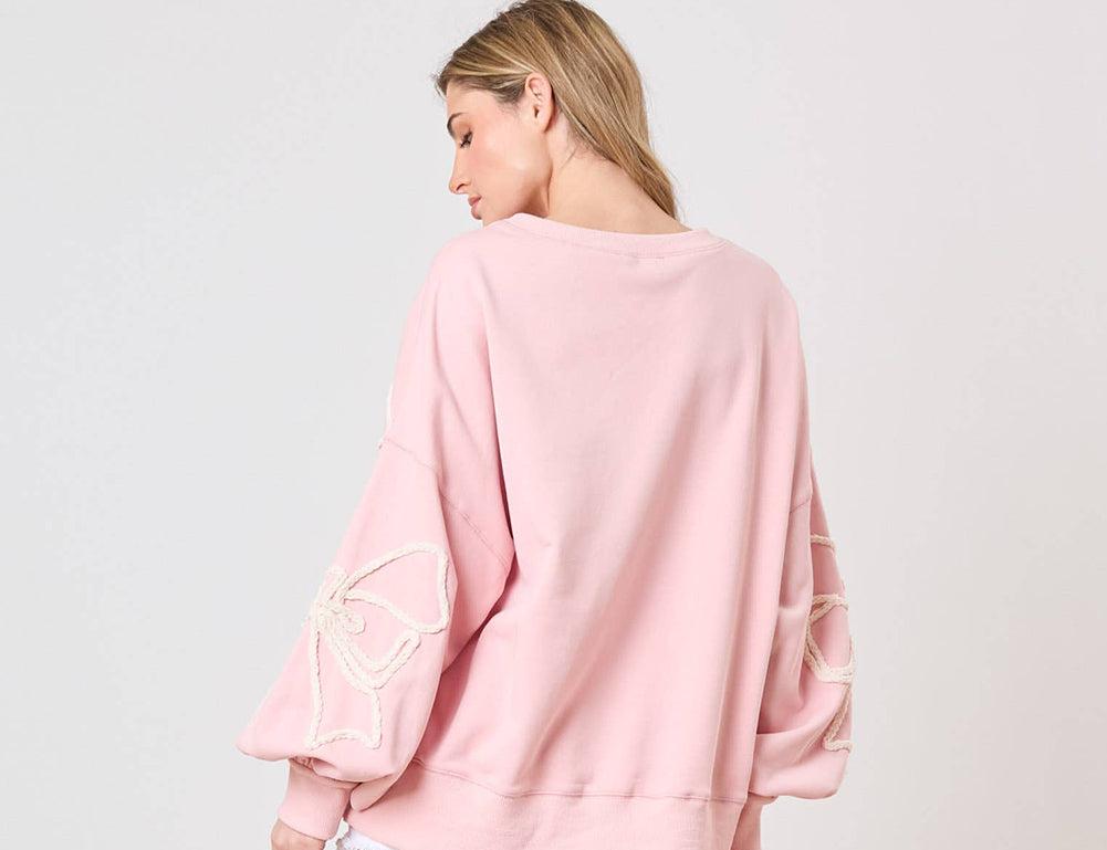 Light Pink Flower Pattern Drop Shoulder Loose Sweatshirt