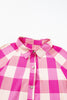 Rose Red Plaid Collared Bracelet Sleeve Shirt Flare Mini Dress