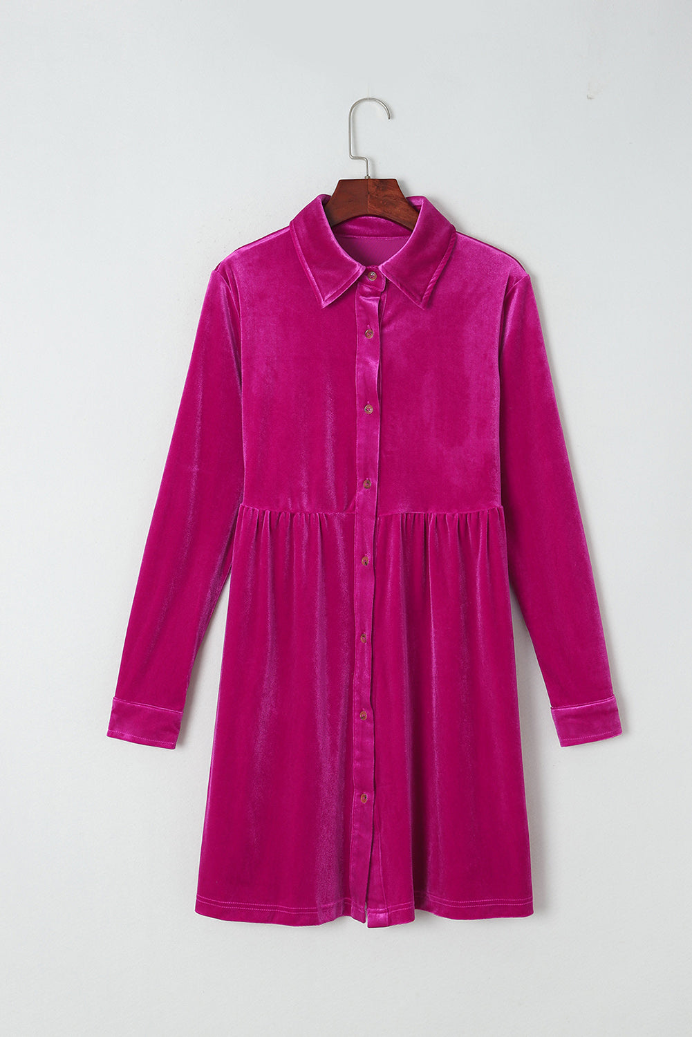 Rose Long Sleeve Ruffle Velvet Button Up Tunic