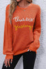 Gold Flame Thanks Giving Letter Graphic Crew Neck Sweater