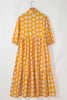 Yellow Flower Print Bracelet Sleeve Buttons Collared Maxi Dress