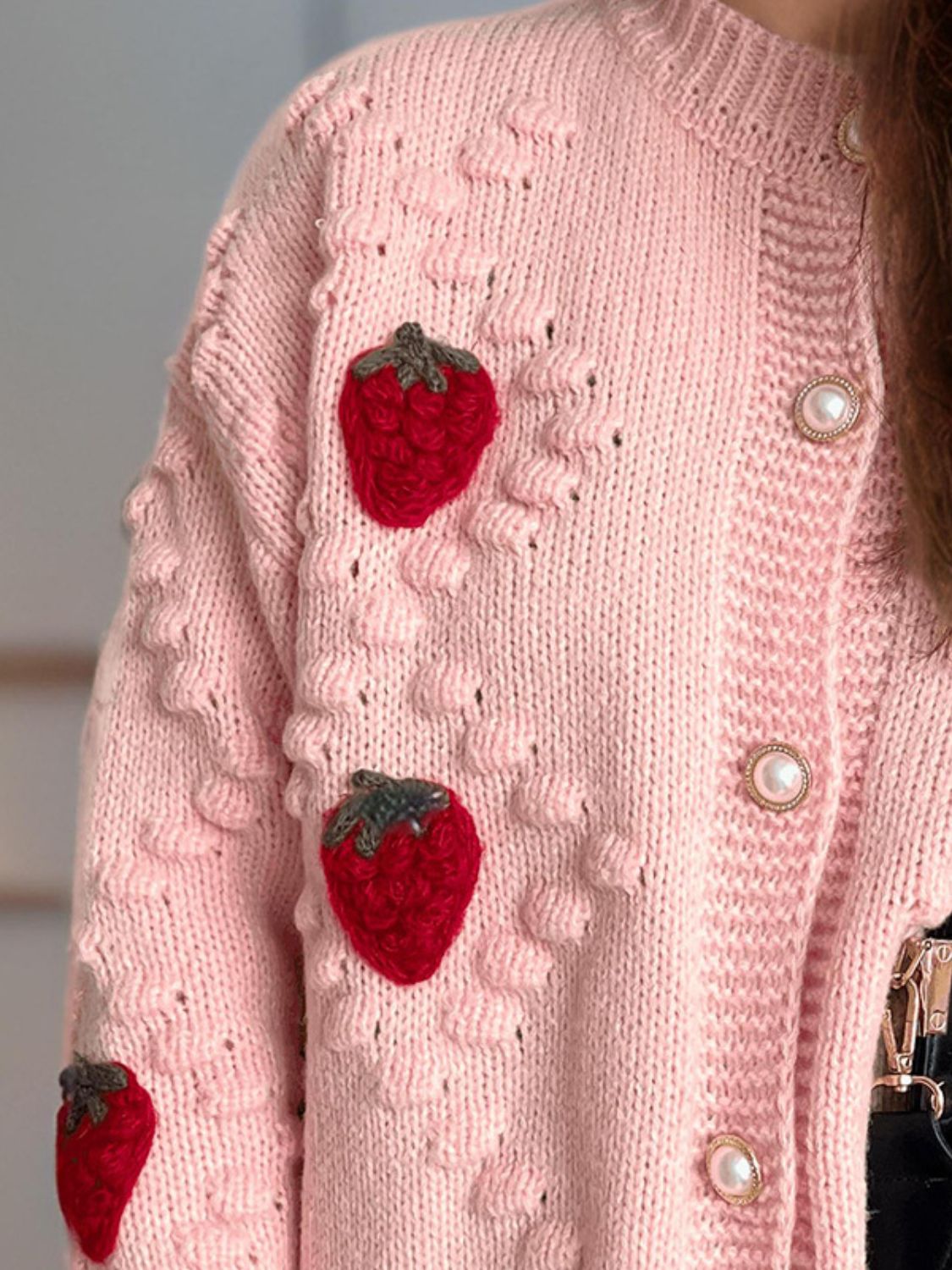 Strawberry Button Down Long Sleeve Cardigan