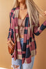 Red Plaid Casual Draped Open Front Cardigan