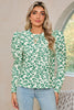 Blackish Green Leopard Print Puff Long Sleeve Top