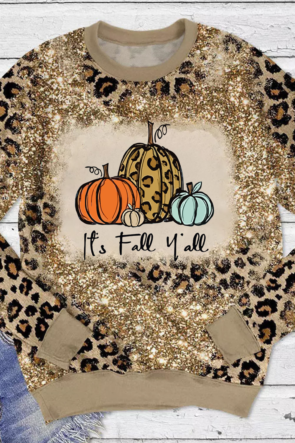 Leopard Fall Pumpkins Graphic Print Sweatshirt