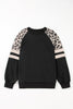 Black Leopard Print Patchwork Raglan Sleeve Sweatshirt