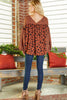 Brown Leopard V Neck Lantern Sleeve Tunic Blouse