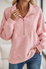 Light Pink Solid Textured Half Zipper Collared Sweatshirt