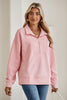 Light Pink Solid Textured Half Zipper Collared Sweatshirt