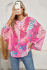 Rose Red Floral Print Dolman Sleeve Blouse