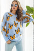 Sky Blue Dimensional Butterfly Pattern Round Neck Sweater