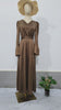 Retro V-neck Puff Sleeve Long Tie Waist-controlled Long Sleeves Dress