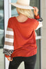 Red Hello Pumpkin Graphic Leopard Striped Colorblock Sleeve Sweatshirt