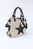 Beige Casual Star Patched Canvas Tote Bag