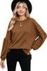 Brown Solid Color Textured Pullover Casual Long Sleeve Top