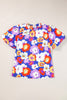 Multicolour Floral Print Frill Neck Puff Sleeve Blouse