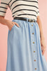 Mist Blue Fully Buttoned Long Denim Skirt