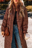 Coffee Quilted Puffer Stand Neck Zipped Mid-length Coat