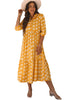 Yellow Flower Print Bracelet Sleeve Buttons Collared Maxi Dress