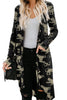 Black Printed Animal Print Ribbed Knit Cardigan