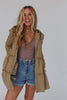 Khaki Tiered Ruffled Zip-Up Drawstring Hooded Jacket