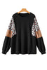 Black Plus Size Leopard Sequin Patchwork Long Sleeve Top