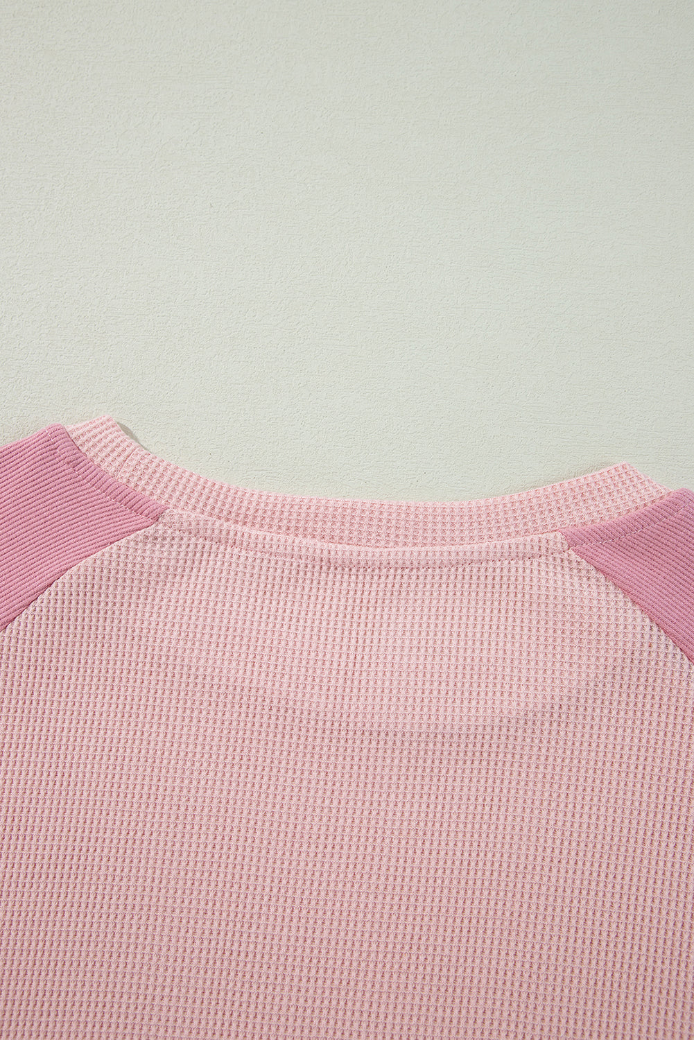 Apricot Pink Waffle and Ribbed Patchwork Sweatshirt