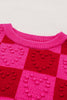 Multicolor Checkered Pattern Heart Detail Textured Sweater