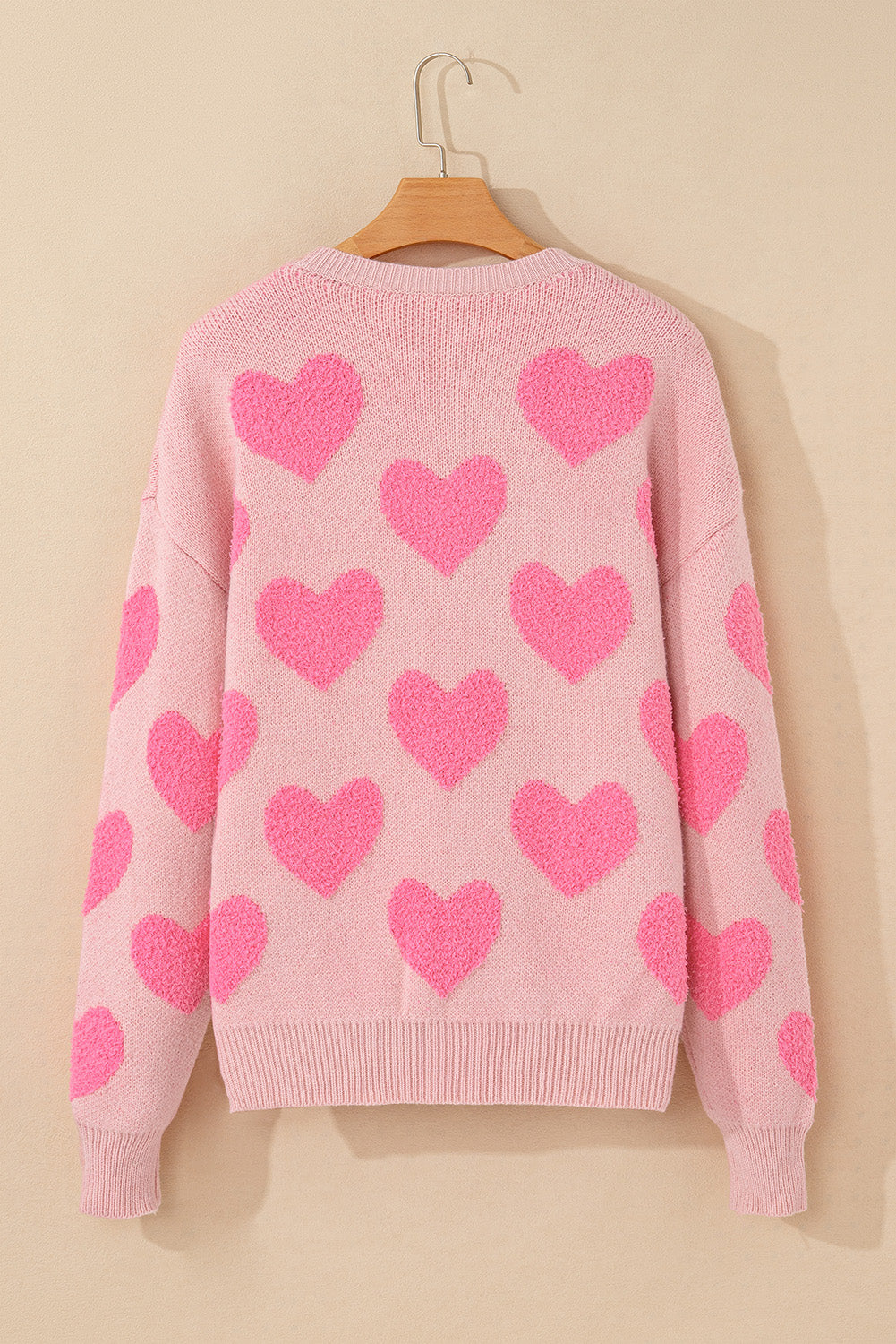 Light Pink Valentine's Day Heart Jacquard Knit Sweater