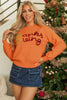 Russet Orange Thanksgiving Tinsel Drop Shoulder Crew Neck Sweater