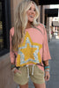 Rose Tan Floral Star Patched Exposed Seam Top