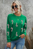 Green Sequin Christmas Candy Cane Graphic Pullover Sweatshirt